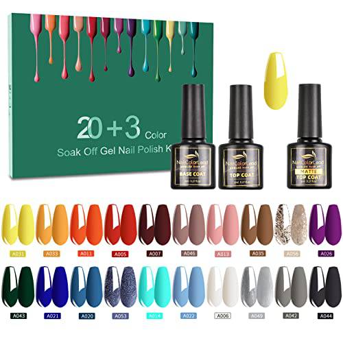Erarrow Gel Nail Polish Set - Nail Polish 20 Colors, Popular Nail Art Colors UV LED Soak Off Nail Gel Kit (20 + 3)