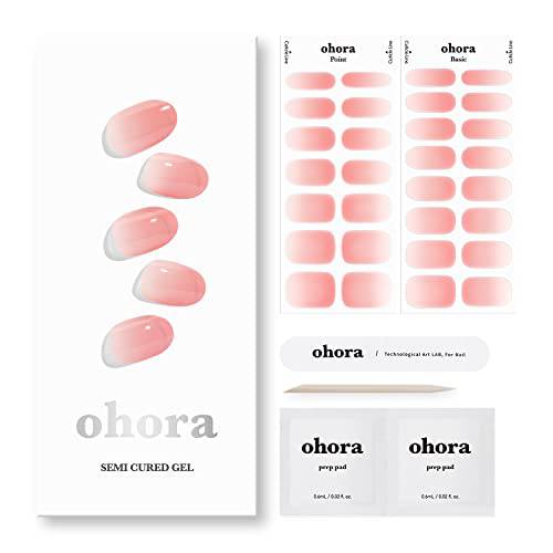 ohora Semi Cured Gel Nail Strips (N Peach Latte) - Works with Any Nail Lamps, Salon-Quality, Long Lasting, Easy to Apply & Remove - Includes 2 Prep Pads, Nail File & Wooden Stick - Pink