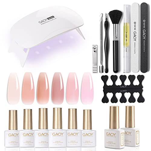 GAOY Gel Nail Polish Kit with U V Light Starter Kit, Jelly Pink Nude Colors U V Gel Nail Polish Set with Top Coat and Base Coat for Nail Art DIY Manicure and Pedicure at Home