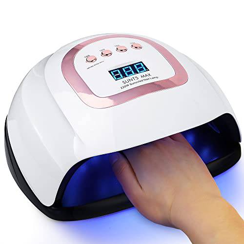UV LED Nail Lamp 220W, Sun UV Gel Nail Polish Curing Dryer Light, Nail Dryer Light with 4 Timer Presets for Two Hands, UV Dryer Machine for Professional Salon