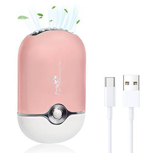 Geisofu Type-C Mini Portable Fans Rechargeable Electric Handheld Fan with Built in Sponge Lash Blow Dryer Mini Air Conditioning Fan for Lashes (Pink)