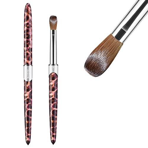 Yasterd 100% Kolinsky Acrylic Nail Brush for Acrylic Application Size 12 Crimped Oval Acrylic Brushes for Nails Red Leopard Print Metal Handle Acrylic Powder Brush Professional Manicure Tool
