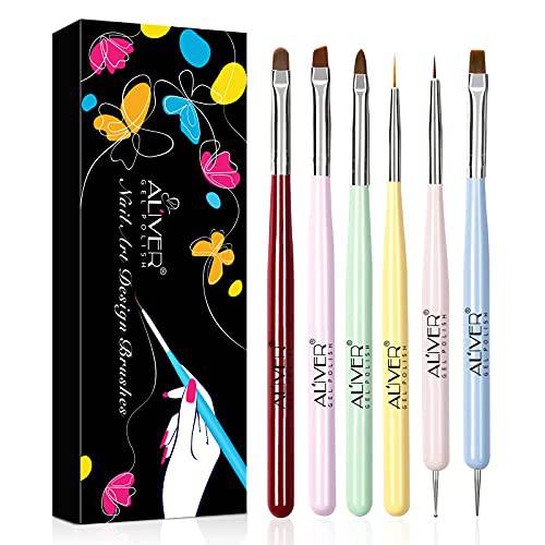 Nail Art Brushes Set, 6pcs Nail Art Design Pen Painting Tools, with Nail Art Liner Brush, Nail Extension Gel Brush, Nail Dotting Pen