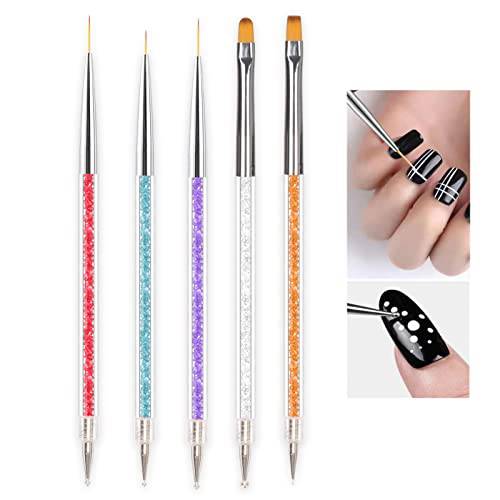 Arqumi [Pack of 5] Nail Art Brushes, Double-Ended Nail Art Painting Brushes Liner Brush with Nail Dotting Pens for DIY Manicure