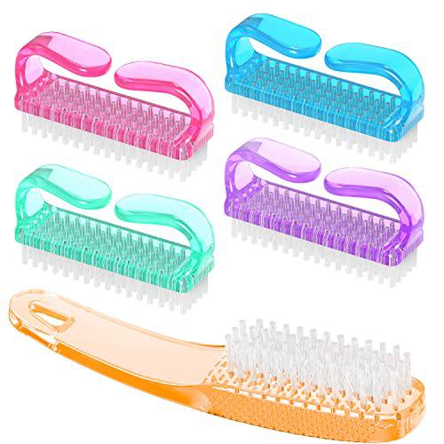 Handle Grip Nail Brush Larbois, Hand Fingernail Brush Cleaner Scrubbing Kit Pedicure for Toes and Nails Men Women (5 Pack) (Color-5)