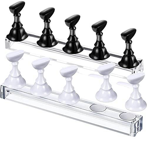 Ncana 2 Set Acrylic Nail Stand,Nail Practice Display Stand for Press On Magnetic Art Painting Stand Holder Nail Holder Tip for Salon and Home DIY Manicure Tool, Black and White