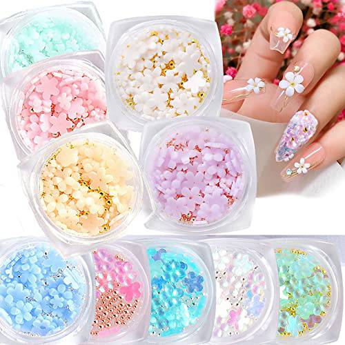 10 Boxes 3D Flowers Nail Charm, Nail Flowers for Acrylic Nails Light Change Nail Decals and Psychedelic Color for Mixed DIY Jewelry Nail Design Accessories Women’s Nail Art Decorative Supplies