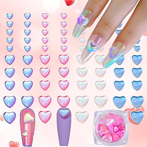 NewCraft 3D Cute Nail Charms, 80 Pcs Resin Heart Shape Crystal Rhinestones of Nail Art Decorations, Ideal Nail Decal Decor Accessories