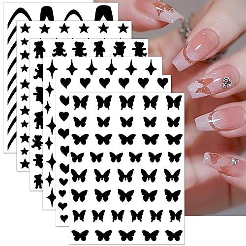 Dornail 6 Sheets Airbrush Nail Stickers Nail Stencils French Tip Butterfly Star Heart Line Nail Decals Printing Template DIY Stencil Tool Nail Designs Nail Decorations