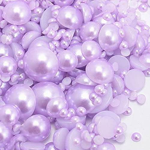 Niziky 1200PCS Light Purple Flat Back Pearls Gems, Mixed Size 2/4/6/8/10/12/14mm Flatback Half Round Pearls Beads for Crafts, Half Pearls for Crafts DIY Project, Clothes, Shoes, Nail Art Decorations