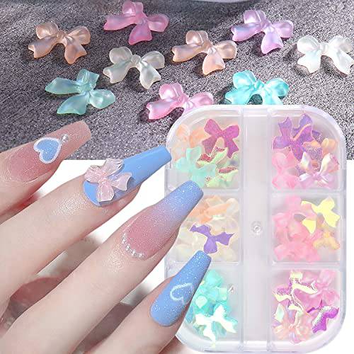 36 PCS Bow Nail Charms Butterfly Bow-Knot Nail Art Stud Rhinestones Crystal Sequins 3D Colorful Acrylic Nail Accessories for Women Girl DIY Manicure Decorations Supplies