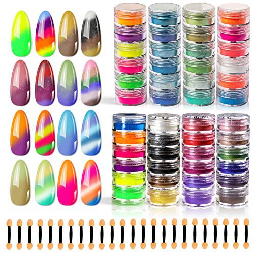 DAGEDA 48 Color Pigment Nail Powder, Colorful Iridescent Glitter Ultrafine Luminous Pearlescent High-Gloss Halo Powder, Nails Pigments Dust 3D DIY Nail Art Decoration