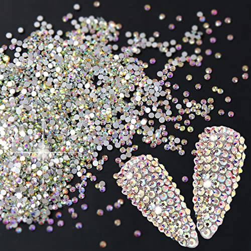 Sularpek 1440pcs Crystals AB Nail Rhinestones,2mm Round Flatback Nail Art Glass Gems,Diamond Glass Sand Rhinestones Beads for Nail Art DIY Crafts& Nail Beauty Makeup