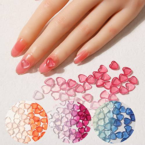 3D Heart Nail Charms for Acrylic Nails, 3D Nail Heart Rhinestone Orange Pink Blue Heart Acrylic Nail Art Supplies Heart Nail Jewelry Change Color in Sunlight DIY Nail Decorations