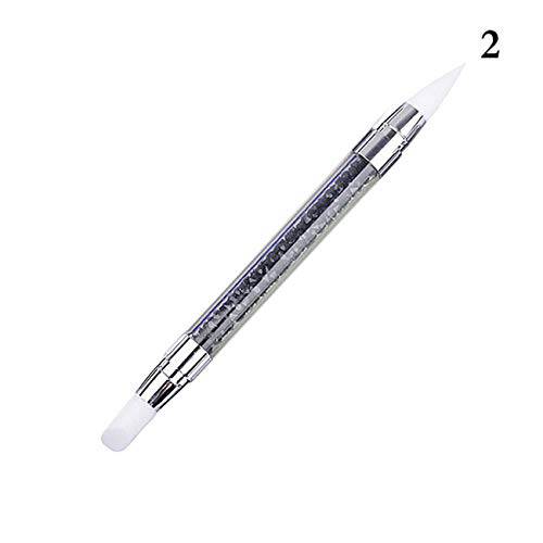 ZALING 1Pcs Soft Silicone Nail Art Brush Pen Double Head Nail Rubber Painting Pen 3D Tips Design Tools DIY Manicure Tool, black