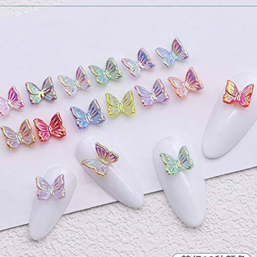 SUKPSY 50 Pcs 3D Mix Color Cute Butterfly Resin Nail Art Decorations Aurora Glitter Nail Charm Ornaments for Nail Art Design Manicure Accessories