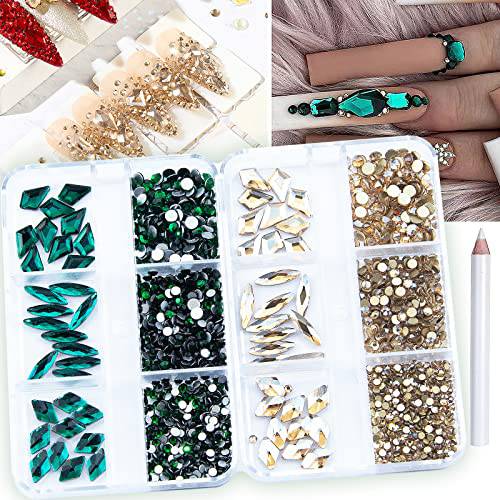 1560Pcs Red and Royal Blue Nail Crystals Rhinestones Flatback Glass Gems Multi Sizes Shapes Colorful Blue Red Nail Rhinestones Crystals with Pen for Nail DIY Crafting Clothes Shoes Jewelry