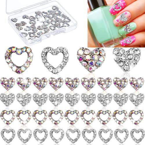 36 Pieces 3D Heart Nail Charms for Nail Valentine’s Heart Nail Rhinestone Decals Love Crystal Nail Charms Diamond Alloy Nail Gems Decorations for Women Girls Valentine’s Day (Modern Style)