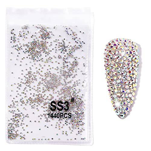 2880pcs SS3 1.3mm Crystals AB Nail Rhinestones Round Flatback Nail Art Glass Gems Beads Stones for Nails Decoration Jewels Accessories Crafts Eye Makeup Clothes Shoes (2880Pcs SS3)