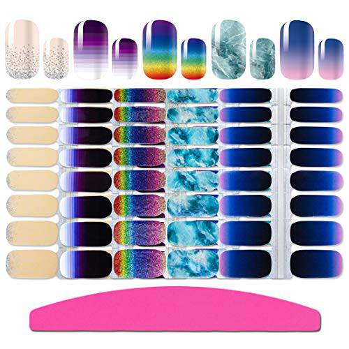 SILPECWEE 5 Sheets Gradient Nail Polish Strips Self Adhesive Nail Stickers Full Nail Wraps for Women Nail Art Accessories with 1pc Nail File
