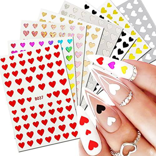 8 Sheets 3D Heart Nail Art Stickers Love Nail Decals Self-Adhesive Heart Nail Designs Accessories Love Heart Nail Charms Supply Valentines Day Nail Art Decoration for Women Girls Nail Decor