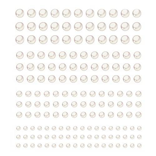 KINBOM 1320pcs Pearls Adhesive Stickers, 3mm/4mm/5mm/6mm Beauty Flat Back Pearl Stickers Pearls Adhesive Nail Pearls Stickers for Crafts Makeup Face Nail Art Cell Phone Scrapbook(White)