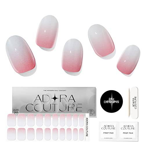Adora Couture Semi Cured Gel Nail Strips | White and Pink Ombre Glitter Gel Nail Strips | Glitter, Ombre Gradient Full Sticker Nail Wraps for Women | Stick On Salon Nails at Home Kit - UV Required (Princess Wedding)