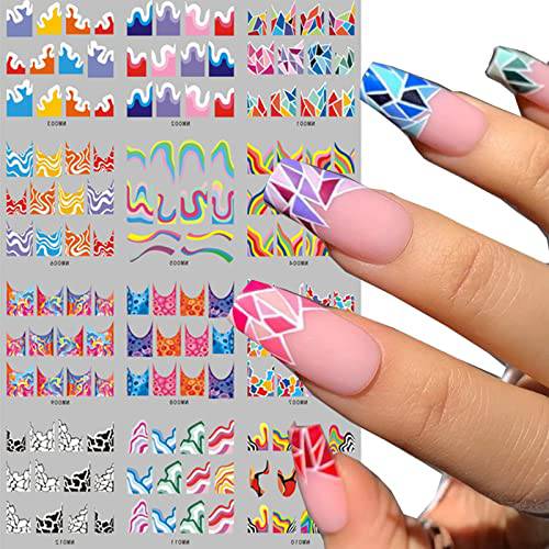 12 Sheets Colorful Nail Art Stickers Water Transfer Nail Decals Rainbow Slider Nail Stickers for Nail Art Nail Decoration Watermark Nail Designs Accessories Acrylic Nail Supplies