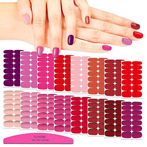 SILPECWEE 224 Pieces 16 Sheets Solid Color and Matte Nail Wraps Self Adhesive Nail Stickers Nail Polish Strips for Women Nail Art Stickers Nail Accessories with 1pc Nail File