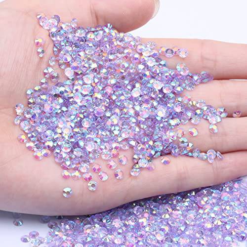 1000Pcs Transparent AB Flat Back Nail Art Rhinestones Mixed Sizes 2/3/4/5/6mm Crystals Gems For DIY Nail And Crafts Decorations (12T Light Purple AB)