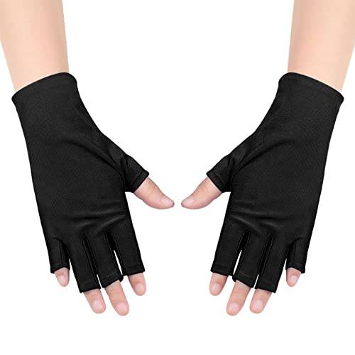 Anti UV Gloves Gel Nail Lamp UV Shield Glove,Professional Protection Gloves for Manicures,Protect Hands Nail Art Stretchy Fingerless Glove for Home Outdoor(Black)
