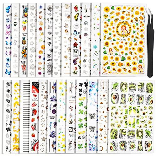 Nail Stickers, 24 Stickers for Nails Art , Self Adhesive Nail Art Sticker Decals, Nail Supplies kit Large Sheets