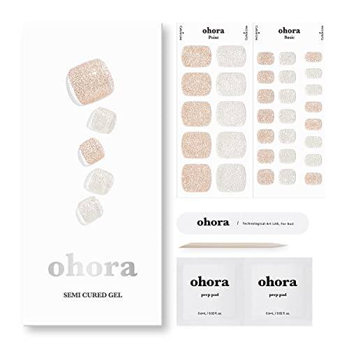 ohora Semi Cured Gel Pedi Strips (P Alice) - Works with Any Pedi Lamps, Salon-Quality, Long Lasting, Easy to Apply & Remove - Includes 2 Prep Pads, Pedi File & Wooden Stick - Checkered