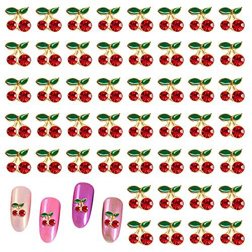 JaneDream 40PCS Cherry Nail Charms 3D Nail Art Rhinestones Kawaii Crystal Cherries Decorations Studs Fruit Nail Gems Slices for Acrylic Nails DIY