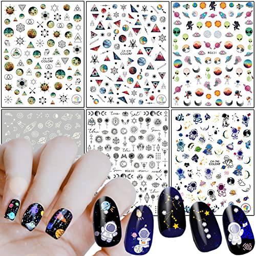 Alien Nail Art Stickers, Astronaut Earth Moon Star UFO Rocket Eyes Nail Sticker Holographic 3D Self-Adhesive Nail Art Decals Design, Nail Decal Supplies for Women Girls Manicure Charms Decorations
