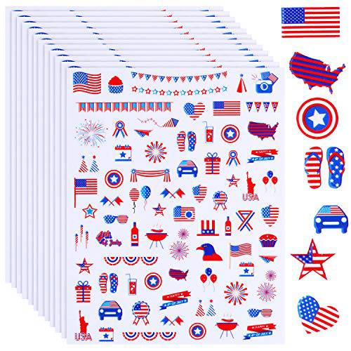 780 Pieces 4th of July Patriotic Nail Art Stickers Self-Adhesive American Flag Nail Art Decals Independence Day DIY Nail Decorations for Women DIY Nail Art Supplies