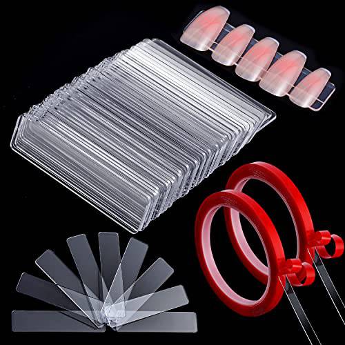150 Pcs Transparent Nail Stand, Nail Art Display Stand Press On Nails Packaging Fake Nails Display Stand with 2 Rolls Double Sided Tapes for Salon Home Office Decor