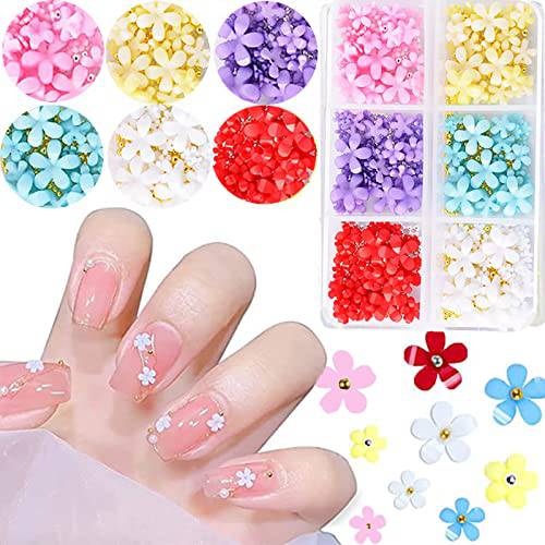 3D Nail Flower Charms, 6 Grids Colorful Acrylic Flower Spring Flores Nail Art Kawaii Nail Charms for Nails Supplies DIY Jewelry Craft Accessories Pink