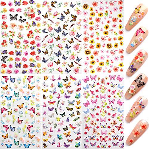 Spearlcable 5D Nail Art Stickers,6 Sheets Butterfly Self Adhesive Stereoscopic Embossed Design Rose Flowers Nail Art Accessories Nail Decals for DIY Nail Art Supplies (A)