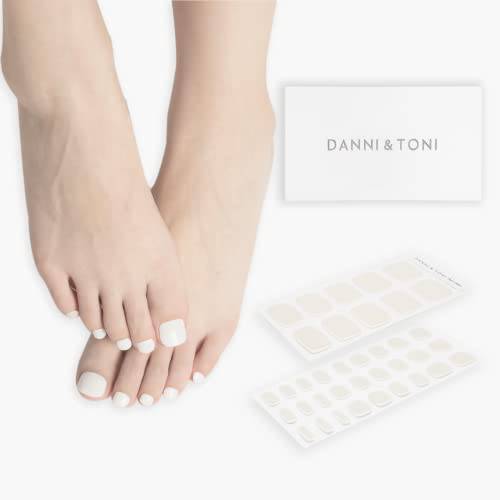 DANNI & TONI Semi Cured Gel Pedicure Strips (White Topaz) White Gel Toenail Stickers Glazed Pedi Strips 37 Stickers