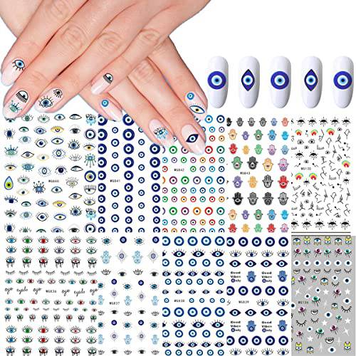 10 Sheets Evil Eye Nail Stickers for Nails 3D Self-Adhesive Blue Eyes Nail Art Decals for Acrylic Nails for Women Girls Nail Art DIY Decoration