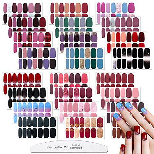 JERCLITY 24 Sheets Solid Color Nail Polish Strips Press On Nail Stickers Full Nail Wraps for Women Nails Art Nail Strips with Nail File