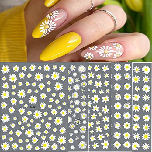 Daisy Flowers Nail Art Stickers Decals - 3D Self-Adhesive White Yellow Sunflower Summer Nail Design for Women Girls DIY Nail Decoration 8 Sheets