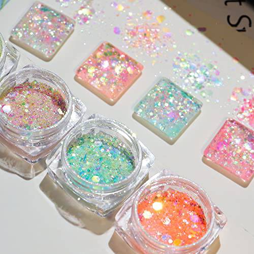 6 Box Nail Sequins Fine Glitter,Sugar Glitter for Nails Cosmetic Holographic Nail Glitters for Acrylic Nails Nail Glitter Flakes for Resin Chunky Nail Glitter Acrylic(Pattern 4)
