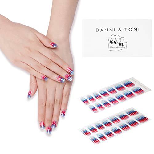 DANNI & TONI Semi Cured Gel Nail Strips (Glorious) Stars and Stripes Patriotic Gel Nail Stickers 28 Stickers