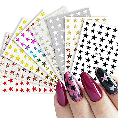 8 Sheets Star Nail Art Stickers Decals 3D Self-Adhesive Slider Letters Nail Art Decorations Stars Decals Manicure Accessories (Star)