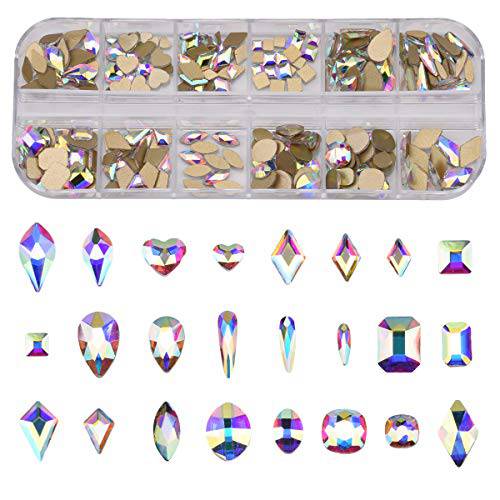 240pcs Popular 12 Styles FlatBack Crystals Mix Sizes Multi Shapes Glass Crystal AB Rhinestones For Nail Art Craft 3D Decorations Flat Back Stones Gems Set Box
