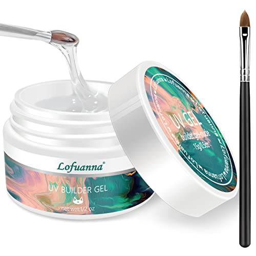 Lofuanna 15g Clear Builder Nail Gel,Nail Leveling Gel Builder Gel for Nail with Acrylic Nail Brush,Nail Strengthen Nail Art Manicure Set,High Self-Leveling Nail Repair Nail Extension Gel（1Pcs）
