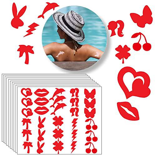 300 Pieces Tanning Stickers, Waterproof Stickers for Outdoor and Indoor Tanning Beds, Sunbathing Tattoos Body Stickers, 10 Mini Styles 300 Sheets Stickers/Set