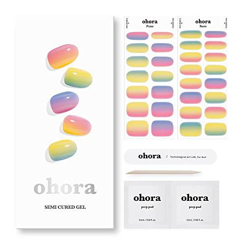ohora Semi Cured Gel Nail Strips (N Pastel) - Works with Any UV Nail Lamps, Salon-Quality, Long Lasting, Easy to Apply & Remove - Includes 2 Prep Pads, Nail File & Wooden Stick